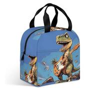 Borsa termica per il pranzo con dinosauro che suona la chitarra, grande capacità, a prova di perdite, isolata, per donne e uomini, borsa termica portatile per ufficio, viaggi e picnic