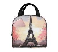 Borsa termica per il pranzo con dipinto ad olio di Parigi e Torre Eiffel per uomo e donna, a prova di perdite, leggera, riutilizzabile, di grande capacità, ideale per lavoro, viaggi e ufficio.