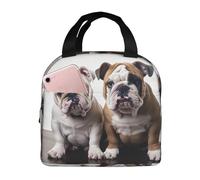 Borsa termica per il pranzo, con due simpatici cani bulldog, borsa da picnic, borsa da lavoro, borsa da campeggio