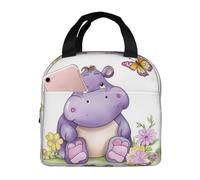 Borsa termica per il pranzo con farfalla e ippopotamo, per donne e uomini, riutilizzabile, portatile, a prova di perdite, con tasca frontale, per viaggi, picnic, ufficio, lavoro