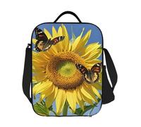 Borsa termica per il pranzo con farfalle sui girasoli, per uomini, donne, adulti, riutilizzabile, a prova di perdite, con tracolla regolabile, per lavoro, ufficio, picnic, viaggi