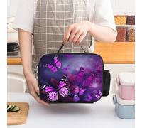 Borsa termica per il pranzo con farfalle viola per donne, grande capacità, a prova di perdite, con manici staccabili, borsa termica con mantenimento del freddo/caldo per 5 ore, per ufficio, picnic,