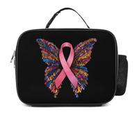 Borsa termica per il pranzo con fiocco arcobaleno e farfalla, simbolo della lotta contro il cancro al seno, ideale per lavoro e picnic | Isolante, riutilizzabile, borsa frigo da viaggio, contenitore p