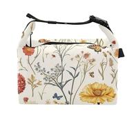 Borsa termica per il pranzo con fiori autunnali, garofano, farfalle, beige, per ragazze, regolabile, per lavoratori di giardinaggio