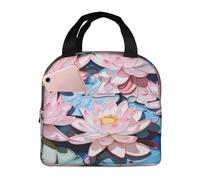 Borsa termica per il pranzo con fiori di loto pallido, resistente ed elegante con un foglio di alluminio spesso, borsa per il pranzo completamente isolata per donne e uomini.