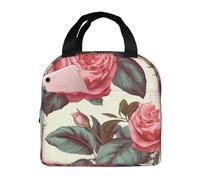 Borsa termica per il pranzo con fiori rosa rosa per donne e uomini riutilizzabile portatile Lunch Box a tenuta stagna Cooler Lunch Tote Bag con tasca frontale per viaggi picnic ufficio lavoro
