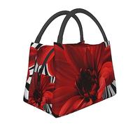Borsa termica per il pranzo con fiori rossi, per donne e uomini, borsa termica per picnic, lavoro