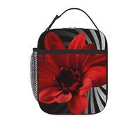 Borsa termica per il pranzo con fiori rossi, per donne e uomini, borsa termica per picnic, lavoro