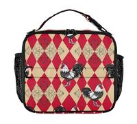 Borsa termica per il pranzo, con gallo rosso, a scacchi, 28,4 x 8,9 x 24,9 cm, isolata, portatile, per viaggi, lavoro, picnic
