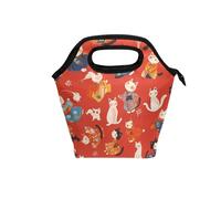 Borsa termica per il pranzo con gatto giapponese Geisha rossa con manico curvo (prop2), piccola borsa termica per escursionismo e campeggio