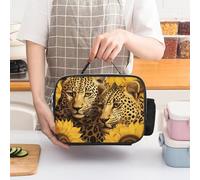 Borsa termica per il pranzo con girasoli gialli e leopardo, per donne, grande capacità, a prova di perdite, con manici staccabili, borsa termica con mantenimento del freddo/caldo per 5 ore, per uffi