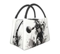 Borsa termica per il pranzo con illustrazione in bianco e nero del giocatore di basket dribbling borsa per il pranzo per donne uomini borsa termica per picnic lavoro