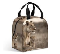 Borsa termica per il pranzo con leonessa con cucciolo, grande capacità, a prova di perdite, isolata, per donne e uomini, borsa termica portatile per ufficio, viaggi e picnic