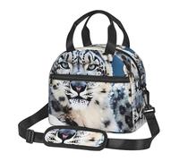Borsa termica per il pranzo con leopardo delle nevi dagli occhi azzurri per uomini e donne per adulti riutilizzabile borsa per il pranzo con tracolla regolabile, grande capacità a tenuta stagna borse