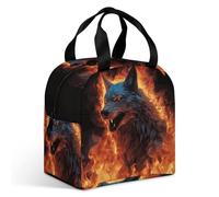 Borsa termica per il pranzo con lupo circondato dal fuoco, grande capacità, a prova di perdite, isolata, per donne e uomini, borsa termica portatile per ufficio, viaggi e picnic