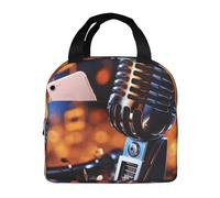 Borsa termica per il pranzo con microfono con note musicali per donne e uomini, riutilizzabile, portatile, a prova di perdite, borsa per il pranzo con tasca frontale per viaggi, picnic, ufficio