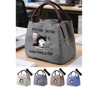 Borsa termica per il pranzo con motivo "Everything Is Good" e design di gatto con il caffè, regalo divertente per donne amanti del caffè, include un astuccio portaposate nero, grande capacità, scatola