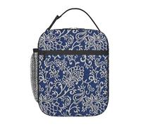Borsa termica per il pranzo con motivo floreale da giardino intricato blu e bianco con tasca frontale per donne e uomini, graziosa borsa per il pranzo, portapranzo per lavoro/ufficio/viaggi/picnic