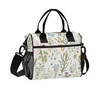 Borsa termica per il pranzo con motivo floreale vintage con erbe aromatiche e fiori, grande borsa verticale per il pranzo con tracolla per adolescenti insegnanti campeggio