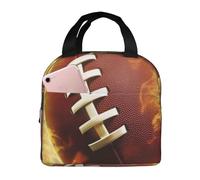 Borsa termica per il pranzo con motivo football americano fiammeggiante, per donne e uomini, riutilizzabile, a prova di perdite, con tasche laterali, contenitori per alimenti più freddi, grande, per