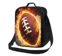 Borsa termica per il pranzo con motivo football americano fiammeggiante, per donne e uomini, riutilizzabile, a prova di perdite, contenitori per alimenti a tracolla, borsa per pasti per lavoro, viaggi