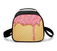 Borsa termica per il pranzo con motivo gelato e waffle, piccola borsa termica per il pranzo, con tracolla regolabile, riutilizzabile, per lavoro, picnic, viaggi