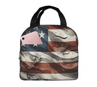 Borsa termica per il pranzo con motivo mimetico americano per donne e uomini, riutilizzabile, portatile, a tenuta stagna, con tasca frontale, per viaggi, picnic, ufficio, lavoro