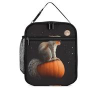 Borsa termica per il pranzo con motivo scoiattolo seduto sulla luna di zucca con manico staccabile, per viaggi, lavoro, picnic