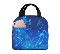 Borsa termica per il pranzo con note musicali blu, per donne e uomini, riutilizzabile, portatile, a tenuta stagna, con tasca frontale, per viaggi, picnic, ufficio, lavoro