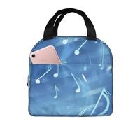 Borsa termica per il pranzo con note musicali blu, per donne e uomini, riutilizzabile, portatile, a tenuta stagna, con tasca frontale, per viaggi, picnic, ufficio, lavoro
