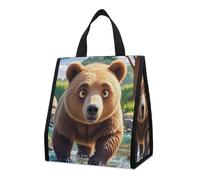 Borsa termica per il pranzo con orso che attraversa il fiume con cartoni animati, per donne e uomini, borsa della spesa riutilizzabile, grande borsa termica a tenuta stagna, pieghevole, portatile, per