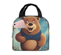 Borsa termica per il pranzo con orso dei cartoni animati per donne e uomini riutilizzabile portatile Lunch Box a tenuta stagna Cooler Lunch Tote Bag con tasca frontale per viaggi picnic ufficio lavoro