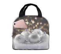 Borsa termica per il pranzo con palline di Natale, colore bianco, borsa da picnic, borsa da lavoro per conservare la freschezza e conservare la freschezza del campeggio