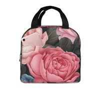 Borsa termica per il pranzo con peonia e rose, per donne e uomini, con farfalle e fiori, a prova di perdite, per lavoro, scuola, picnic, escursionismo