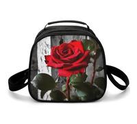Borsa termica per il pranzo con rose rosse, piccola borsa termica per il pranzo, con tracolla regolabile, riutilizzabile, per lavoro, picnic, viaggi