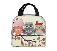 Borsa termica per il pranzo con simpatici gufi di Natale su un ramo per donne e uomini, riutilizzabile, portatile, a prova di perdite, con tasca frontale, per viaggi, picnic, ufficio, lavoro