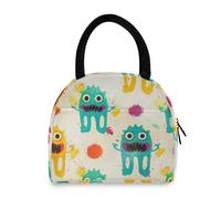 Borsa termica per il pranzo con simpatico mostro dei cartoni animati, beige, in nylon resistente, grande capacità, doppio scomparto per uomini e donne, da viaggio