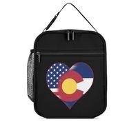 Borsa termica per il pranzo con stampa a forma di cuore con bandiera dello stato del Colorado, portatile, con manico staccabile, per viaggi, lavoro, picnic