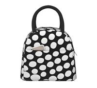 Borsa termica per il pranzo con stampa a pois neri e bianchi, portatile, a prova di perdite, riutilizzabile, per lavoro, scuola, picnic, ragazzi e ragazze
