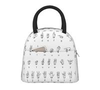 Borsa termica per il pranzo con stampa dell'alfabeto e lingua dei segni, alla moda, pratica, leggera, per scuola, picnic, escursionismo
