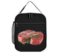 Borsa termica per il pranzo con stampa di carne di manzo cruda fresca, portatile, con manico staccabile, per viaggi, lavoro, picnic