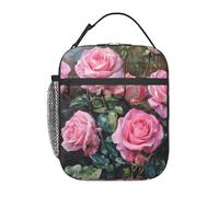 Borsa termica per il pranzo con stampa di rose fresche rosa, portatile, riutilizzabile, per picnic, lavoro, viaggio