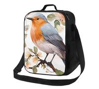 Borsa termica per il pranzo con stampa floreale e di uccellino pettirosso, per donne e uomini, borsa termica riutilizzabile a prova di perdite, per ufficio, picnic