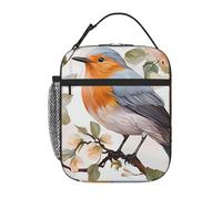 Borsa termica per il pranzo con stampa floreale e di uccellino pettirosso, per donne e uomini, borsa termica riutilizzabile a prova di perdite per ufficio, picnic
