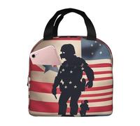 Borsa termica per il pranzo con stampa patriottica dei soldati militari americani, riutilizzabile, con tasca frontale per lavoro e picnic