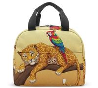 Borsa termica per il pranzo con stampa realistica di pappagallo tropicale leopardo per la scuola dei bambini, 23 x 13 x 21 cm (02)