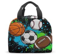 Borsa termica per il pranzo con stampa su tutta la superficie, per basket, calcio, rugby, baseball e tennis, per la scuola dei bambini, 23 x 13 x 21 cm, borsa termica portatile per alimenti (02)