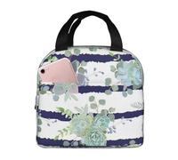 Borsa termica per il pranzo con succulente a strisce, borsa termica riutilizzabile per donne, uomini, lavoro, picnic e ufficio
