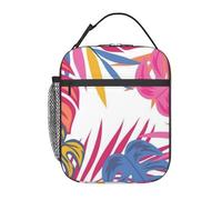 Borsa termica per il pranzo con tasca frontale, per donne e uomini, con foglie di palma colorate, motivo: foglie tropicali, fogliame botanico, borsa per il pranzo con tasca frontale per lavoro/uffic