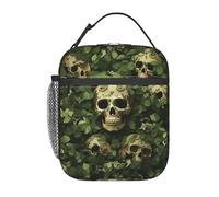 Borsa termica per il pranzo con teschio e foglie su sfondo verde, porta pranzo per donne e uomini, borsa termica riutilizzabile a tenuta stagna per ufficio e picnic